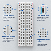 Stock MB-102 Platine d'expérimentation sans soudure 830 points avec rails d'alimentation double pour PCB, développement de prototypes électroniques DIY et test de circuits