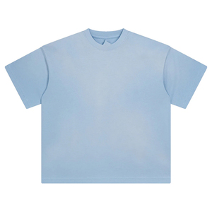 Camiseta de algodón 100% personalizada, negra lisa, oversize, con estampado en caliente, lavado ácido, de punto, en blanco, con efecto desgastado, para venta al por mayor - Product Image 5