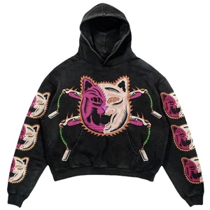 Sudadera con Capucha Gráfica Personalizada OEM para Hombre, Estilo Vintage Lavado, Estampado de Calavera Flameante, Top de Streetwear, Sudadera con Capucha Gráfica para Hombre - Product Image 2