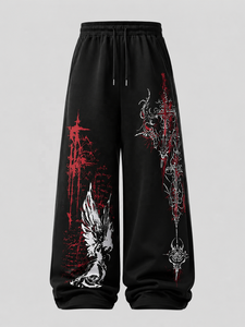 Pantalon de survêtement noir à imprimé gothique unisexe, coupe ample, longueur intégrale, imprimé numérique, fermeture à cordon, pour l'automne - Product Image 3