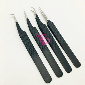 Pince à épiler professionnelle de haute qualité pour extensions de cils, avec pointe argentée, antidérapante, couleur noire, logo personnalisable - Product Image 5