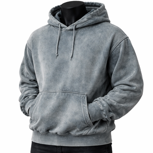 Sweat à capuche oversize délavé vintage unisexe pour homme, style streetwear à épaules tombantes, logo personnalisé, vente en gros, mélange de coton - Product Image 3