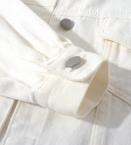 Chaqueta Vaquera Premium de Color Neutro con Cuello Clásico para Mujer, Lavado Crema Desgastado, Transpirable, Buena Calidad, Precio al por Mayor - Product Image 4