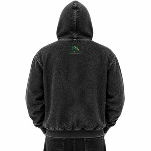 Sweat à capuche zippé personnalisé pour homme, style denim, avec lettres appliquées et effet délavé à l'acide, imprimé crâne vintage, vente en gros usine OEM - Product Image 3