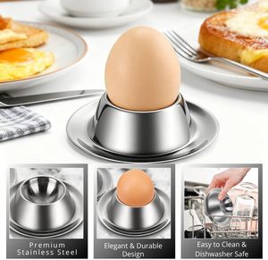 Porte-œufs en acier inoxydable de qualité supérieure - Support empilable pour œufs durs avec base pour servir le petit-déjeuner, le brunch, vente en gros - Product Image 2