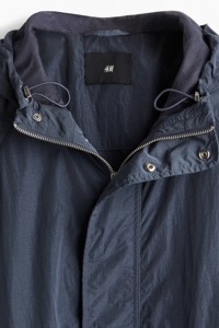 Men's Dark Blue Hooded Blouson <b>Jacket</b> With Zipper Closure Windproof Polyester Material Autumn Wear Workwear Style - Product Image 5