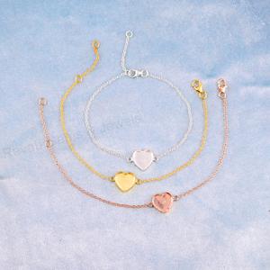 Handmade 925 <b>Silver</b> 18K Gold 10mm Heart Blank Bezel Cup Chain <b>Bracelet</b> Setting Breastmilk Keepsake DIY Resin Jewelry Bag - Product Image 4