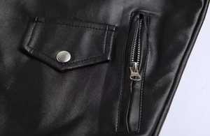 Men's Genuine Leather Motorcycle <b>Jacket</b> <b>Slim</b> <b>Fit</b> Stand Collar Breathable Zipper Closure Solid Color Wool Lining Autumn Regular - Product Image 4