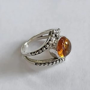 Bague de promesse bohème en argent sterling 925 avec pierre précieuse jaune ambrée de 9 mm, sertie clos, cadeau pour femme, pierre de naissance de novembre - Product Image 5