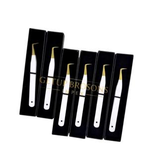 90 Degree <b>Boot</b> Precision Stainless Steel Anti-Static 10mm Smooth Tip white with Gold Tip Eyelash Tweezers Set Logo <b>Box</b> - Product Image 3