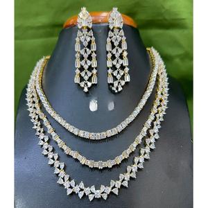 Stunning High Quality <b>Gold</b> Plated Brass Zircon Stone Choker <b>Set</b> with <b>Earrings</b> for Engagement Wedding & Party Wear-Women's Gift - Product Image 1