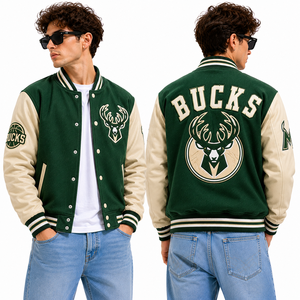 Chaqueta universitaria de cuero con logotipo del equipo bordado personalizado, cuerpo de lana, mangas premium, estilo urbano, venta al por mayor, moda unisex, a granel - Product Image 3