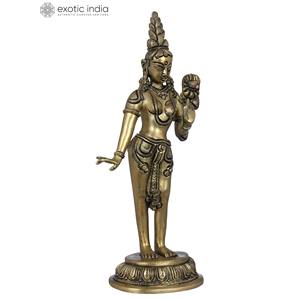 Sculpture en laiton de 9 pouces faite à la main de la déesse debout Tara déesse bouddhiste tibétaine fabriquée en Inde pour les cadeaux et l'idole de décoration intérieure - Product Image 2