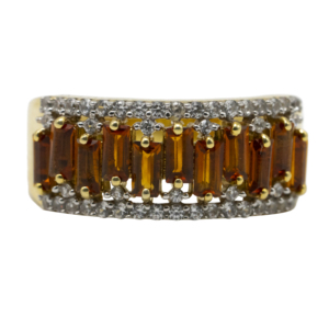 Anillo de banda ancha de lujo en plata de ley 925 chapado en oro con piedra de citrino marrón tallada en baguette para mujer - Product Image 2