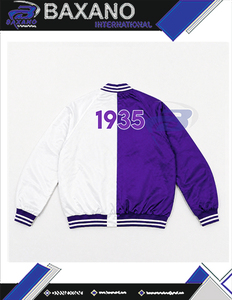 Veste universitaire en satin blanc et violet de la sororité NCV, lettres brodées, tissu satiné, vêtements de sport élégants, veste en satin réversible - Product Image 5