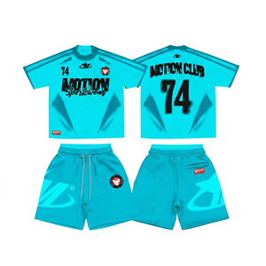 ชุดกีฬาผู้ชาย เสื้อยืดและกางเกงขาสั้นสีส้มเขียว แห้งเร็ว ผ้าโพลีเอสเตอร์ถัก คอกลม สไตล์สปอร์ตฤดูร้อน 74 Motion Club - Product Image 2