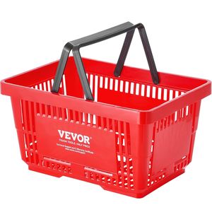 12-24L Set cestino della spesa in plastica rossa resistente con manico 16.73X11.61X8.86 pollici cesto portatile per negozi al dettaglio - Product Image 1