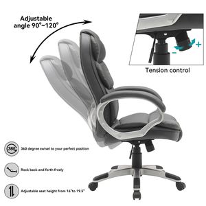 Chaise de bureau de direction à dossier haut en cuir gris foncé, grande et haute, avec siège pivotant - Product Image 5