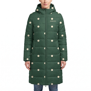 <b>Women's</b> Long Dot Print <b>Belted</b> Puffer <b>Coat</b> Hooded Quilted Winter Jacket Sublimation Warm Padded Outdoor Style Outerwear New Daily - Product Image 1