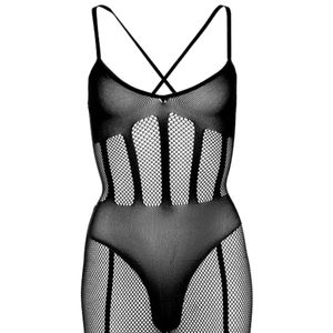Women's Black Mesh <b>Bodysuit</b> See Through Hollow Out Sexy Lingerie Thin Fabric Medium Control - Product Image 1