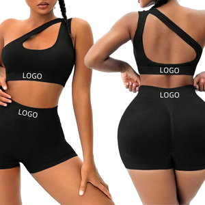 <b>Blue</b> Sportswear Wholesale Gym Clothes High Impact One Shoulder <b>Bra</b> Women Yoga Sets Women Sports <b>Bra</b> and Shorts Set Sports Set - Product Image 6