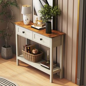 Farmhouse Style <b>Console</b> <b>Table</b> with 2 Drawers for Entryway Rustic Side <b>Table</b> with Bottom <b>Storage</b> Shelf <b>Console</b> <b>Tables</b> Product - Product Image 4