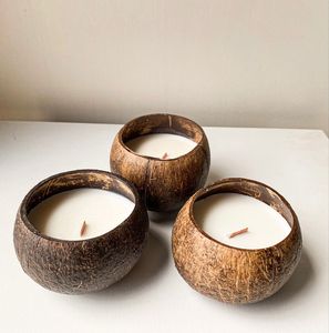 Wholesale Natural Coconut Shell Bowl <b>Candles</b> with Wooden <b>Wick</b> | Custom Logo | Eco-Friendly Soy Wax <b>Candle</b> - Product Image 2
