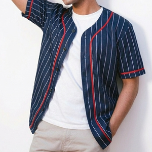 Camiseta de Béisbol a Rayas para Hombre, Manga Corta, Cierre de Botones, Transpirable, de Poliéster, Corte Regular, para Todas las Temporadas - Product Image 2