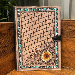 Personalized Designer <b>Hand</b> Tooled Portfolio <b>File</b> Folder Multi-function Business A4 Notebook Cover Genuine Leather Snap Padfolios - Product Image 2