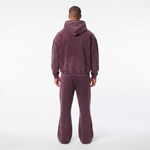 Conjunto Deportivo para Hombre, Estilo Urbano, Felpa de Algodón Grueso, Lavado Ácido, Hombros Caídos, Corte Holgado, Personalizado con Pedrería, Dos Piezas - Product Image 4