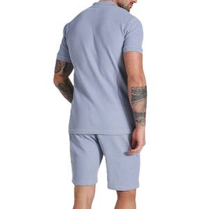 Ensemble polo et short côtelé décontracté bleu clair pour homme 2026 – Tenue deux pièces avec chemise à manches courtes et short assorti pour l'été - Product Image 2