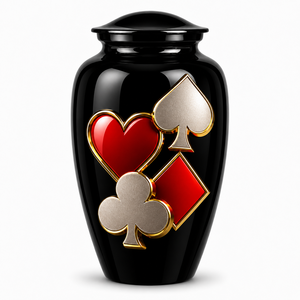 Autocollant photo de cartes à jouer de luxe inspirées du casino avec urne funéraire commémorative en émail pour cendres humaines d'adultes - Product Image 6