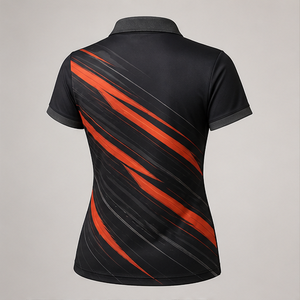 Polo Personalizado para Mujer con Franja Naranja y Negra, de Secado Rápido, Transpirable, Manga Corta, Uniforme de Alto Rendimiento WPS-0853 - Product Image 2