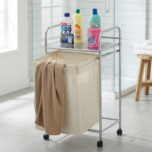Modern Metal Laundry Hamper Cart With Rolling Wheels And Towel Bar For Bathroom Use Large Capacity Household Storage <b>Trolley</b> - Product Image 3
