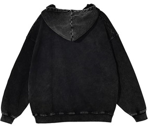 เสื้อฮู้ดดี้ผู้ชายแบบสั่งทำพิเศษ สีดำฟอกกรด สวมหัว ทรงหลวมโอเวอร์ไซส์ สไตล์สตรีทแวร์ ผ้าฝ้าย 100% - Product Image 4