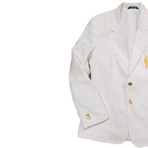 University White Women's <b>Blazer</b> With Gold Embroidered Logo Notched Collar Full Sleeve Single Breasted Anti-Wrinkle Polyester - Product Image 4