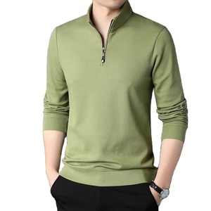 Polo de Punto Blanco de Manga Larga para Hombre, Cierre de Cremallera, Color Sólido, Corte Regular, Estilo Casual - Product Image 5