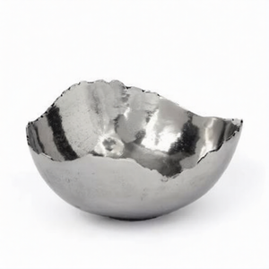 Cuenco decorativo pulido brillante Aluminio Metal Plata Brillante Lujo Bordes rotos Diseño Tazón de mesa - Product Image 1