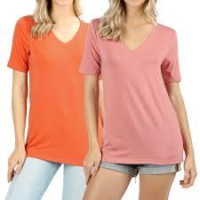 T-shirt pour femme à col en V, 100 % coton, doux pour la peau, coupe classique, élégant, décontracté, idéal pour le bureau, facile d'entretien, pour l'été et le quotidien - Product Image 3