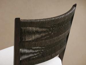 Chaise de salle à manger moderne en teck massif avec corde tressée à la main et assise en tissu rembourré pour un mobilier élégant de restaurant et de café - Product Image 3
