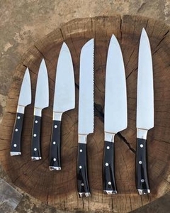 Ensemble de couteaux de cuisine artisanaux écologiques personnalisés en acier inoxydable avec manche en bois Pakka, trois pièces, pour droitier, directement de l'usine, le meilleur - Product Image 2
