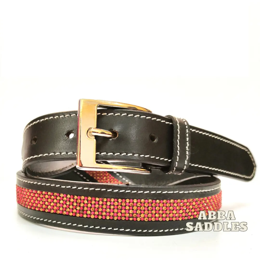 Leather Belts with Crystal Riding Belt with Rose Gold Crystal