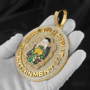 Colgante de Plata 925 con Logotipo Personalizado, Chapado en Rodio, Esmaltado, con Diseño de Dibujos Animados, Estilo Hip Hop, Totalmente Cubierto de Circonitas, Grande y Redondo, Ideal para Regalo - Product Image 4