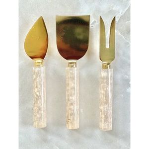 The Handmade Collection Gold Stainless Steel Cheese Knife Set Resin Handle Dishwasher <b>Microwave</b> Oven Safe Durable Cheese Tools - Product Image 6