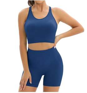 Ensemble de sport 2 pièces côtelé sans couture respirant pour femme, soutien-gorge de sport et short taille haute, vente en gros personnalisée OEM ODM - Product Image 6