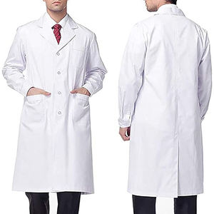 Bata de Laboratorio Unisex Clásica de Algodón y Poliéster Blanca Impermeable con Mangas Largas y Múltiples Bolsillos, Uniforme de Hospital - Product Image 1