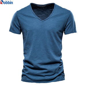 เสื้อยืดลำลองสีพื้นไซส์ใหญ่สำหรับผู้ชาย เสื้อยืดคอตตอนคุณภาพสูงทรงโอเวอร์ไซส์ เสื้อยืดเรียบๆ คอวีลึก - Product Image 2