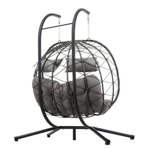 Sedia a dondolo a forma di uovo per 2 persone, da interno/esterno, in vimini, con supporto, per patio, giardino e uso interno/esterno - Product Image 5