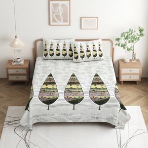 Parure de draps 3 pièces toutes saisons en coton 100% 300 fils, qualité luxe, imprimé à la main motif floral végétal simple, résistant à la décoloration - Product Image 3