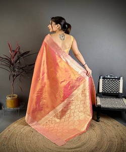 NUEVO PRODUCTO: SAREE ÉTNICO BANARASI DE SEDA TISÚ CON TRABAJO ZARI, LARGO HASTA EL SUELO, CON BLUSA SIN COSTURAR, PARA FESTIVAS, 84241 GAJARI - Product Image 4